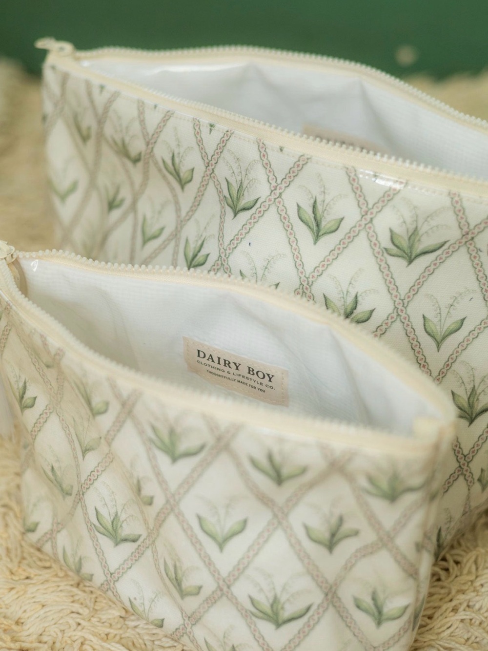 NIB Dairy Boy lily of the valley makeup bag